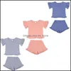 Ensembles de vêtements bébé enfants bébé, maternité été jolies filles vêtements volants manches volantes t-shirts hauts shorts 2 pièces 0-5 ans livraison directe 2021