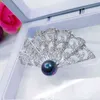 Vintage Chinese Fan Brooch Pins Women Wedding Jewelry Christmas Gift Antique Silver Tone White CZ & Blue Pearl Brooches
