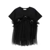 [DEAT] Summer Fashion Chic Top Girocollo Splicing Net Yarn Personalità manica corta T-shirt da donna 13C675 210527