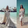 2021 Sexy Said Mhamad Champagne Mermaid Wedding Dresses Bride Gowns Off Shoulder Long Sleeves Full Lace Bridal Gown Plus Size Overskirts Detachable Train