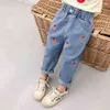 Jeans Kids Jeans Starwberry Pattern Jeans Girl Spring Autumn Jeans Girls Casual Style Girls Roupos 210412