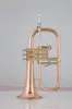 Bb Tune Flugelhorn Rose Brass Plated Lacquer metal Musical instrument Professional with Mouthpiece Case Accessories Golves8670063