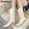 Boots Asumer 2022 Est Cowboy Western Women Genuine Leather Pointed Toe Fashion Casual Shoes Ladies Mid Calf