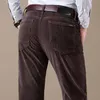 Outono e inverno homens corduroy calças casuais negócio moda elástico regular faixa de estiramentos de estiramentos macho macho branco khaki café marinho 211201