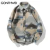 Gonthwid Hip Hop Tie Dye Snap Button Z Długim Rękawem Koszule Mężczyźni Moda Casual Streetwear Dress Koszula Płaszcze Męskie Hipster Topy 210721