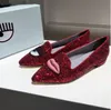 2021 Neueste Party Designer Luxus Eye Slip Loafers Toe Shinny mit spitzem Glitzer Damen Hochzeitskleid Schuhe flache Schuhe 35-40