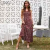 Women Long Dress Summer Vintage Flower Floral Backless Slip Sundress Casual Fitted Midi Clothes Red Spaghetti Strap Dresses 210415