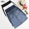 Vårkvinnor Denim Mini Skirt Hög midja Koreanska Svart Plus Storlek Bomull Korta Jeans S för Jupe Femme 9583 210508