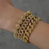 Hiphop diamant isade ut kedjor halsband armband smycken österrikisk strass kuba länk för män unisex party guld silver kedja halsband choker gåva