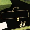 Chic Women Perfume Necklace Earrings Jewelry Sets Double Letter Steel Seal Bracelet Studs Eardrop Gift For Party Anniversary