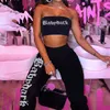 NCLAGEN Bling Letter Two Pieces Set Women Strapless Tube Tank Top And Atheleisure Jogger Sweat Pants Casual Tracksuit 210727