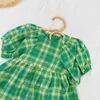 Girls Dresses Fashion Korean Green Plaid Short Sleeve Long Skirt Toddler Costume Little Girl Clothes Baby Kids Dress G1215