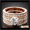 Band Ringar Smycken Drop Leverans 2021 Sälj Fashion Gemstone Gold Fine Crystal Zircon High-Grade Diamond Combination Ring Kvinna NQ9D1