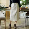 Johnature Women A-Line Denim Skirts Solid Color High Waist Autumn Button Fly Pockets Women Clothes Casual Skirts 210521