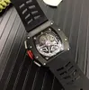 New Luxury Big Full Black Case Skeleton Watches Rubber Japan Automatic Mechanical Mens Watch