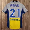 97 98 Boca Juniors Retro MARADONA CANIGGIA 축구 유니폼 2001 ROMAN GIMENEZ RIQUELME 팔레르모 테베즈 홈 어웨이 축구 셔츠 유니폼