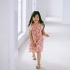 2021 Zomermeisjes Princess Jurk Kinderen Bloemen linnen mouwloze ruches strandjurken Fashion Kids Vacation Style Sundress S1108