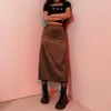 Spódnice 2022 Kobieta jedwabny gładki retro z wysokiej talii A-line spódnica z szwakami koronkowymi midi elegancka ubrania uliczne w latach 90.