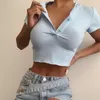 Blus Kvinnor Knitter Tees Short Sleeve Shirt Tillfälligt Kort stycke Rund Neck Tight Summer Säsong Slitstarkt Fast Färg Mysig Andningsbar YCH