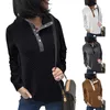 Sudaderas con Capucha para Mujer Sudaderas para Mujer Mujer Chica Manga Larga Cuello Alto Botones Color Sólido Jersey Informal Jersey Top Sudor A Cuadros