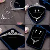 Orecchini Collana Set di gioielli Principessa Cz Cubic Zirconia Nuziale Nuziale Spose Tiara Copricapo da donna Collare a corona per la consegna del ballo di fine anno