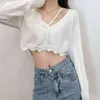 Spring Women Cardigan Knit Sweater Vintage Solid Long Sleeve Asymmetric Sexy Crop Outerwear Fashion Tops Plus Size 210430