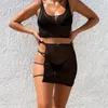 Summer Women Fashion Skirt Set Solid Neon Green High Waist Tank Top Step Hollow Out Female Holiday Beach Wear Suits 210517
