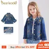 Bear Leader Girls Denim Coats Mode Barn Broderi Tecknad Mönster Jacka Höst Barnrock Barnkläder 3 8 år 211204