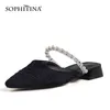 Sophitina casual plana chinelos mulheres frisado luxo respirável sapatos cor pura coreano selvagem diário fora desgaste sapatos femininos ao652 210513