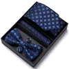 Wholesale Holiday Gift for men Fit Fashion Party Luxury Wedding Tie Bowtie Hanky Cufflinks set Silk Blue Necktie Pocket Square