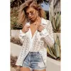 Woman's Swimwear Spitze Jersey-Strand-Strand-Bluse-Badeanzug-Jacke Bikini-Außensonnencreme weiß eine Größe