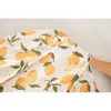 Vintage Frankreich V-Ausschnitt Orange Lemon Print Wickelkleid Urlaub Frau Krawatte Schleife Taille Kurzarm Schlitz Midi Teekleider 210429