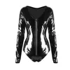 Macacão feminino preto de alta qualidade, sexy, brilhante, pvc, manga longa, ploe, dança, catsuit, exótico, roupa de balada, zíper, collant SXXL, feminino6997172