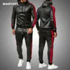 PU Leer Heren Trainingspak Met Capuchon Men039s Set Casual 2 Delige Set Kunstleer Jas Broek Motorsport Pak Heren Kleding 29310971