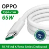 USB C-kablar 5A 65W Snabb Laddningsladd för Oppo R17 Hitta X Reno Findx K5 K3 K7 Typ-C Kabel Mobiltelefon Tillbehör Datatladdare Kablar