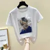 GKFNMT Korea Styl Moda T-shirt Kobiety Topy Bawełna Krótki Rękaw Aplikacje White Tshirt Summer Top Black Tee Koszula 210720