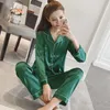 Ensemble de pyjamas en satin pour femmes à manches longues et vêtements de nuit boutonnés Loungewear M-5XL 210830