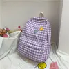 학교 가방 신선한 작은 격자 소프트 소녀 패션 배낭 여행 쇼핑 레저 중학생 캔버스 어깨 schoolbag