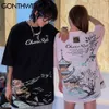 Tees Gömlek Graffiti Mürekkep Peyzaj Baskı Tişörtleri Streetwear Hip Hop Harajuku Japon Tarzı Kısa Kollu Rahat Tops 210602