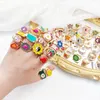 20Pcs/Lot Dripping Oil Glaze Colorful Ring for Women Girls Trendy Sweet Flower Butterfly Smile Yin Yang Finger Rings Band Party Jewelry