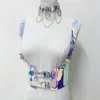 Sexy Costumes jarretelles PVC Transparent, brillant, Laser, ceinture de harnais, Cage corporelle pour femmes, sangles holographiques en cristal, sculpture de taille