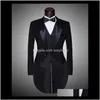 Mens Blazers Chaqueta Pantalones Chaleco Pajarita Moda Hombres Trajes Tailcoat Tuxedo Prom Novio Boda Blanco Negro Slim Fit Hombre Cantante Ydx4H Mdvta