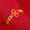 women's Four leaf clover flower 24k gold plated Band Rings JSGR028 fashion wedding gift women yellow gold plate jewelry ring