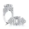 Lesf 925 Sterling Zilveren Klassieke Kubieke Gesimuleerde Diamant Bruiloft Verlovingsring voor Vrouw Gift Rings