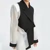 [EAM] Women Black Spliced Mesh Asymmetrical Blazer Lapel Long Sleeve Loose Fit Jacket Fashion Spring Summer 1DD7295 21512