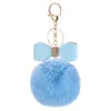 wholesale Fourrure Puff Porte-clés En Peluche Forme De Boule Pom En Cuir Doré Noeud Papillon Porte-clés pour Enfants Femmes