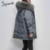 Syiwidii Collo di Pelliccia Cappuccio Giacca Invernale Donna Vita Regolabile Autunno Moda Coreana Oversize Allentato Addensare Capispalla Caldo 211216