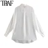 TRAF Mulheres Moda Semi-Sheer Fio Metálico Listrado Blusas Vintage Manga Longa Botão Camisas Femininas Chic Tops 210415