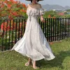 Ordifree 2021 Summer Boho Women Sexy Maxi DrWhite Lace Ruffle Vocation Long Beach Dress X0621