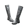 Boots qlyxco2021 Прибытие Женщины колено высокая zip пряжка осень езда удобные нижние каблуки обувь женщина большой размер 46
